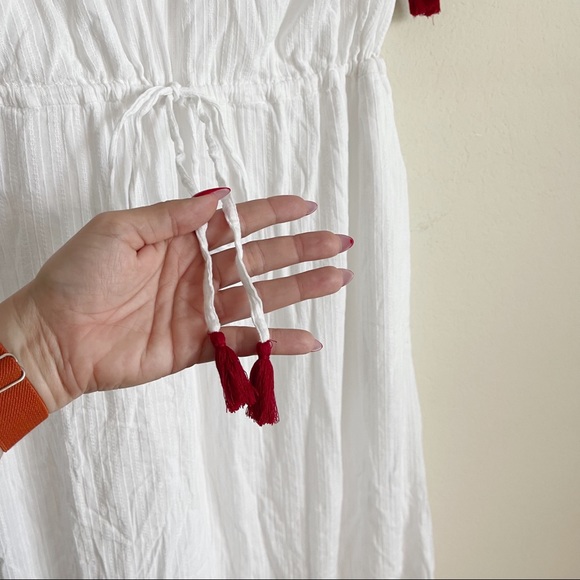 Club Monaco White Red Embroidered Tassel Dress MIDI - Picture 4 of 8